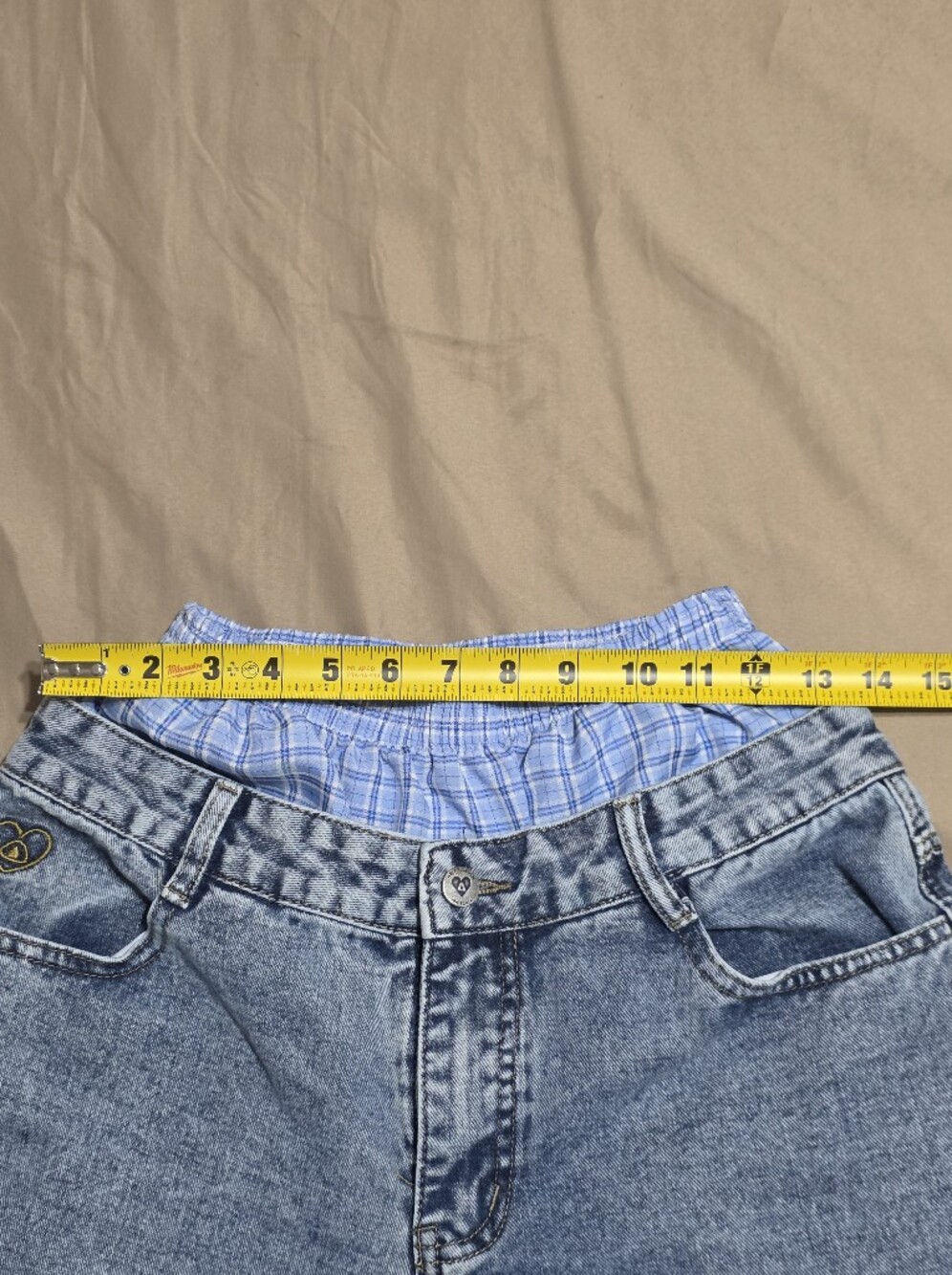 Aelfric Eden Mens XS Layered Boxer Jeans Wide Leg Baggy Plaid Waistband Y2K - Picture 16 of 16